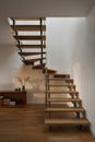 Wooden stairs in interior with nice sunlight Royalty Free Stock Photo