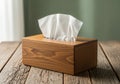 Elegant wooden tissue box dispenser filled with soft white tissues Royalty Free Stock Photo