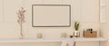 Stylish working space with computer screen on modern wall, 3d rendering