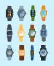 Stylish wristwatch set. Modern watches fashionable retro elite design mechanical electronic batteries luxury new