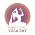 Stylish yoga day vector illustration with multicolor text effect, dark blue, yoga position, international yoga day special, Lady,