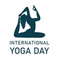Stylish yoga day vector illustration with text effect, dark blue, yoga position, international yoga day special, Lady, Woman,