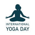 Stylish yoga day vector illustration with text effect, dark blue, yoga position, international yoga day special, woman doing yoga