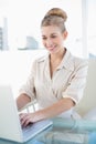 Stylish young blonde businesswoman using a laptop