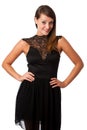 A stylish young brunette woman in black dress in little black dr Royalty Free Stock Photo