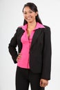 Stylish young business woman wearing dark suit