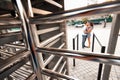 Stylish young couple teenagers in love in the city, summer sunny day Royalty Free Stock Photo