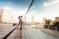 Stylish young couple teenagers in love in the city, summer sunny day Royalty Free Stock Photo