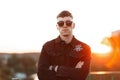 Stylish young guy with sunglasses in fashion Royalty Free Stock Photo