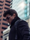 Stylish Young Handsome Man in Black Coat Standing in City Center Street Royalty Free Stock Photo