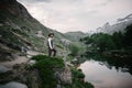 Stylish young wedding couple posing in beautiful Matterhorn moun Royalty Free Stock Photo