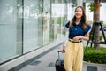 A stylish young woman stays productive on her business trip Royalty Free Stock Photo