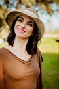 Stylish young woman with straw hat Royalty Free Stock Photo