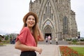 Stylish young woman visiting the town of Canela in the Serra Gaucha region, Brazil Royalty Free Stock Photo