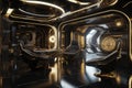 Stylishly Futuristic: Award-winning Gold & Black Interior with Shiny Walls & Bionic Elements in 8K HD