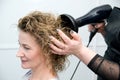 Stylist drying woman hair Royalty Free Stock Photo