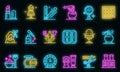 Stylist icons set vector neon