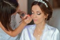 Stylist makes makeup bride on the wedding day Royalty Free Stock Photo