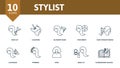 Stylist set icon. Editable icons stylist theme such as hair cut, blowdry wash, hair straightening and more. Royalty Free Stock Photo