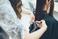 Stylist working in the beauty salon, haircut and hair styling