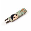Stylistic Manga Hair Pin With Painted Person Unique Metal Accessory