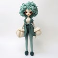 Stylistic Manga Inspired Crochet Doll With Curly Blue Green Hair