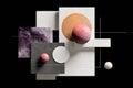 Abstract minimalistic geometric composition with planets and textured surfaces Royalty Free Stock Photo