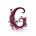 Dark Magenta Maroon Floral Letter G With Scroll Design