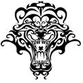 Stylized aggressive tiger head in black, logo, isolated object on a white background, vector illustration Royalty Free Stock Photo
