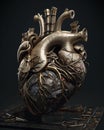 Stylized anatomical human heart made of metal and mechanisms