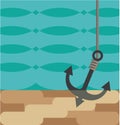 Stylized anchor under water vector Royalty Free Stock Photo