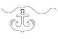 Stylized anchor with wave patterns on flukes drawn in a continuous line nautical style Royalty Free Stock Photo