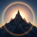 A stylized angular mountain peak is silhouetted against a bright sun Royalty Free Stock Photo