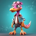 Stylized Cartoon Troodon: Casual 3d Game Character With Colorful Outfit