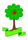 Stylized apple tree logo.