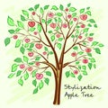 Stylized apple tree with lonely mysterious fruits. Vector