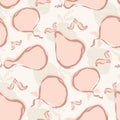 Stylized apples, pears pink seamless vector pattern background. Pastel orchard fruit backdrop. Hand-drawn painterly Royalty Free Stock Photo