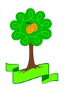 Stylized apricot tree logo.