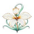 A stylized art Nouveau element with a lily on a white background in isolation