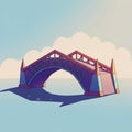 A stylized, artistic representation of a geometric bridge with colorful, angular Royalty Free Stock Photo