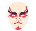 Stylized Asian opera mask with red and blue face paint. Traditional Chinese dramatic makeup. Cultural performance art Royalty Free Stock Photo