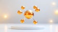 Stylized Atom Model with Orange Spheres and Metallic Bonds Royalty Free Stock Photo