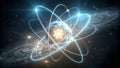 Stylized Atomic Model Against Galactic Backdrop Connecting Microcosm and Macrocosm Royalty Free Stock Photo