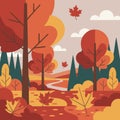 stylized autumn forest river landscape Royalty Free Stock Photo