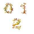 Stylized autumn leaf tree alphabet - digits 0-2