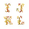 Stylized autumn leaf tree alphabet - letters I-L