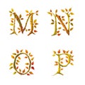 Stylized autumn leaf tree alphabet - letters M-P