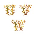 Stylized autumn leaf tree alphabet - letters U-W