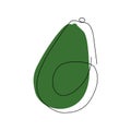 Stylized avocado isolated on white background. One line vector icon, logo, or symbol