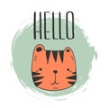 Stylized baby tiger yand drawn illustration vector for print design. cute tiger for kids cards print textile and other